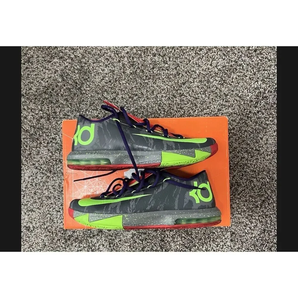 NIKE KD VI Shoes Cool Grey/ Electric Green Energy sneakers Size US 7 Y